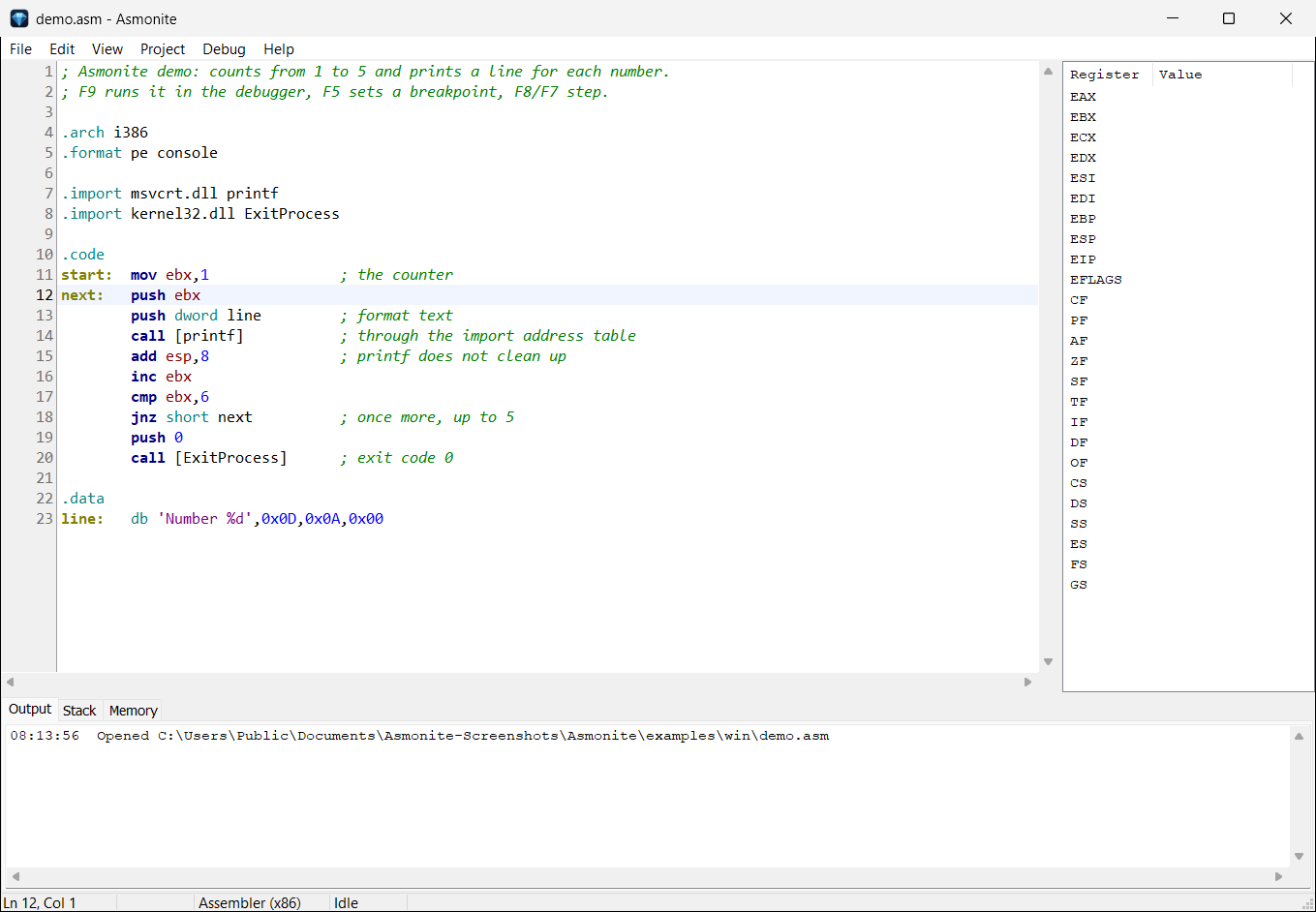 Asmonite: editor with an assembler program